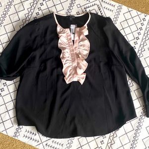 JCrew Black Top w Cream Ruffle. XXL. NWT